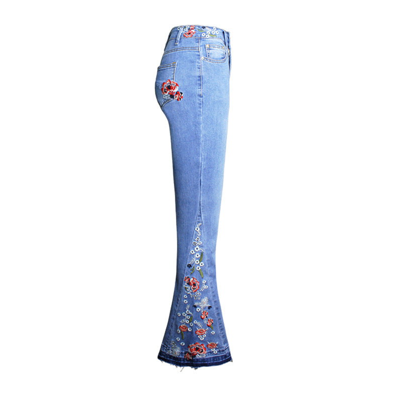 Women's Wide Leg Pants Denim Flared Pants Embroidered