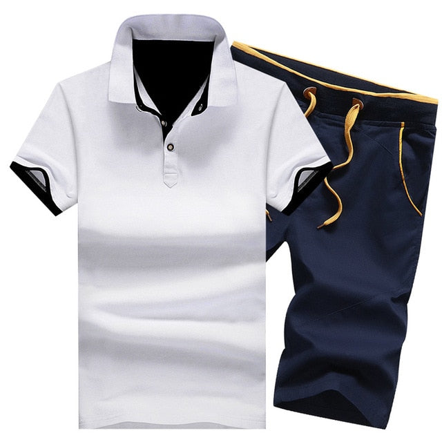 Cotton Mens Sets Summer Button Polo Shirts Sets Turn Down Mens Shorts 4XL Men Clothes 2 Piece Set Elastic Waist Shorts