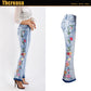 Women Heavy Industry Three-Dimensional 3D Embroidery Jeans