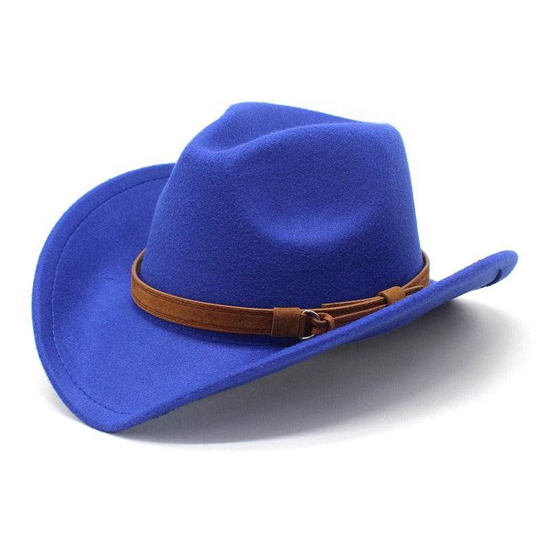 Casual Versatile Retro Camel Belt  Woolen Western Denim Hat
