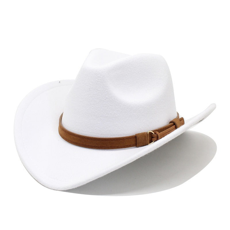 Casual Versatile Retro Camel Belt  Woolen Western Denim Hat