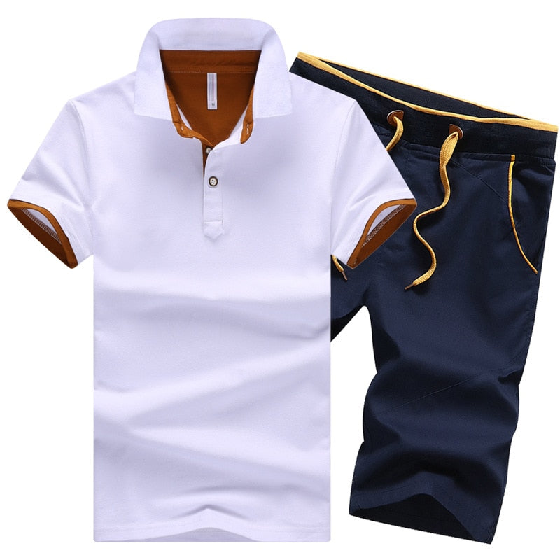 Cotton Mens Sets Summer Button Polo Shirts Sets Turn Down Mens Shorts 4XL Men Clothes 2 Piece Set Elastic Waist Shorts