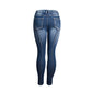 Mid-Waist Elastic Split Hem Washed Nine-Point Jeans