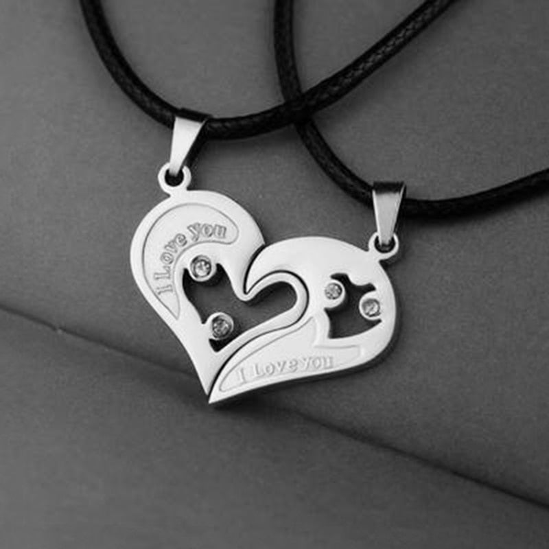 1 pair Fashion Couple Heart Shape I Love You Necklace