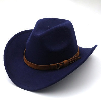 Casual Versatile Retro Camel Belt  Woolen Western Denim Hat