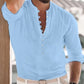 Cotton and Linen Mens Casual Button Round Neck Solid Standing Collar Shirt