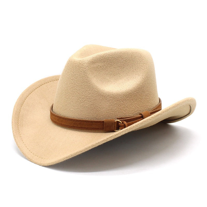 Casual Versatile Retro Camel Belt  Woolen Western Denim Hat