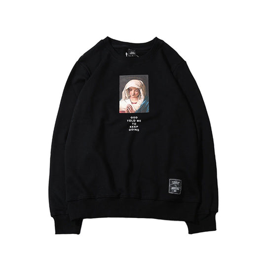 Sweatshirt Streetwear Virgin Mary Print Mens Hip Hop Pullover Sweatshirts