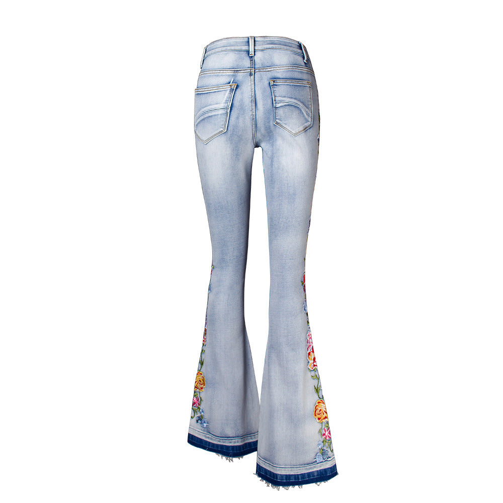 Women Heavy Industry Three-Dimensional 3D Embroidery Jeans