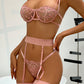 Red Lace Embroidery Girls Mesh See-Through Sexy Erotic Lingerie Three pc. Sets