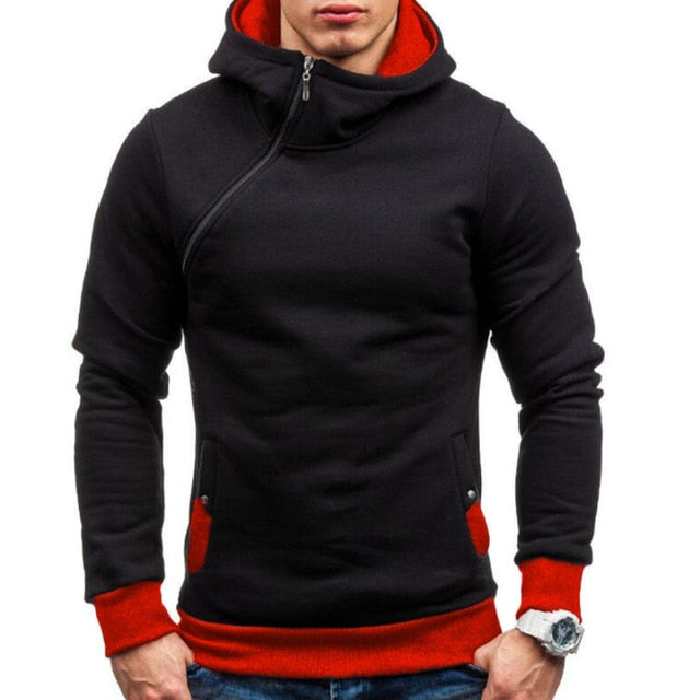 Oblique Zipper Solid Color Hoodies