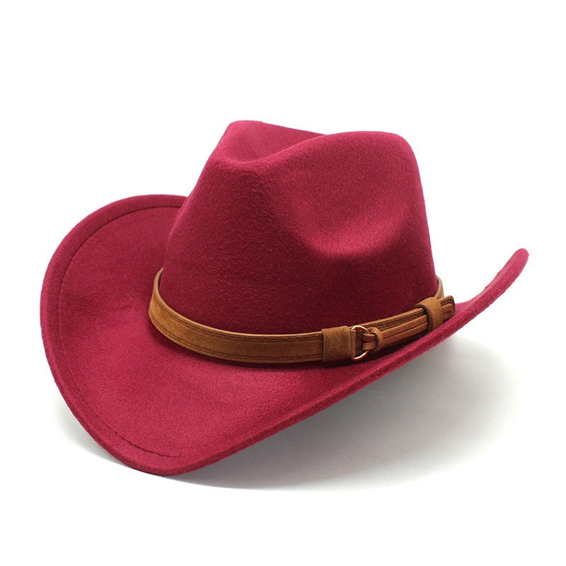 Casual Versatile Retro Camel Belt  Woolen Western Denim Hat