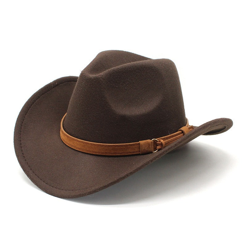 Casual Versatile Retro Camel Belt  Woolen Western Denim Hat