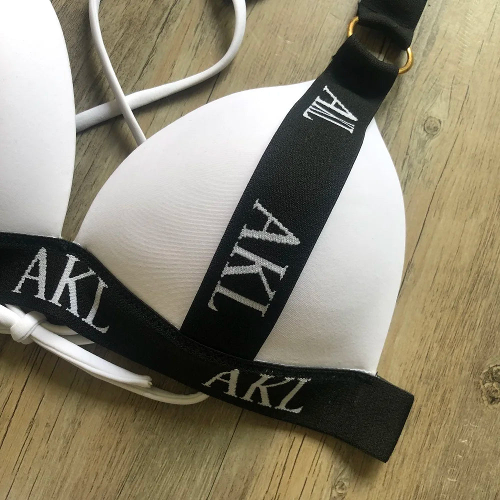 Women's Letter Print Push-Up Bikini Set