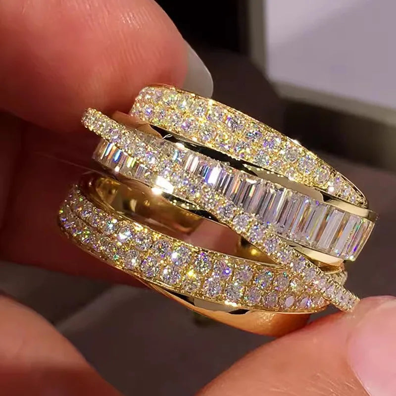 T0799 Luxury Women's 18K Solid Gold Diamond Ring Baguette Cut Natural D Color Wedding Jewelry