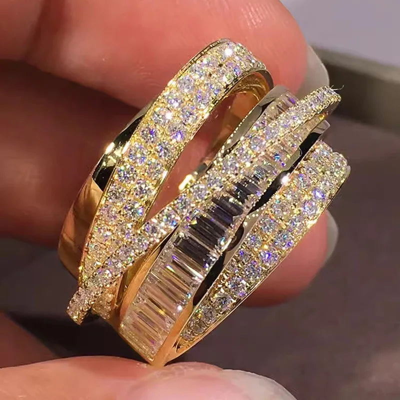 T0799 Luxury Women's 18K Solid Gold Diamond Ring Baguette Cut Natural D Color Wedding Jewelry