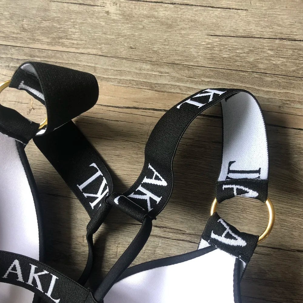 Women's Letter Print Push-Up Bikini Set