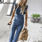 Sleeveless Ruffles Design Backless Denim Rompers