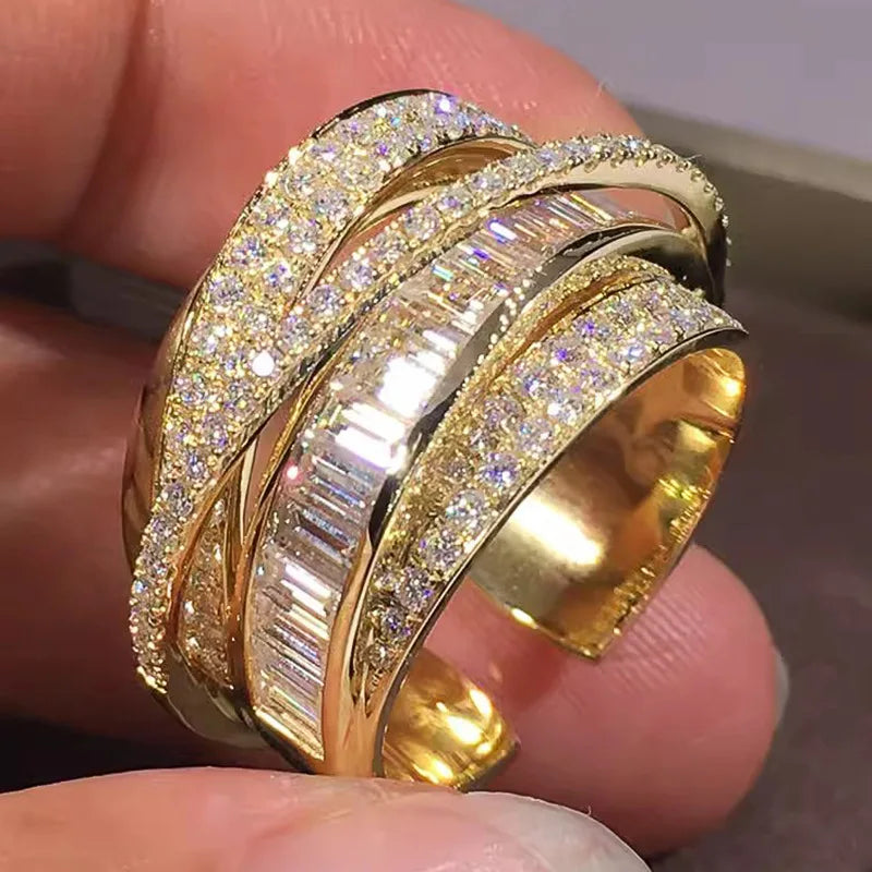 T0799 Luxury Women's 18K Solid Gold Diamond Ring Baguette Cut Natural D Color Wedding Jewelry