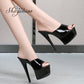 Women  High Heels  New  Stripper Thick Bottom Platform Patent Leather Open Toe Bling