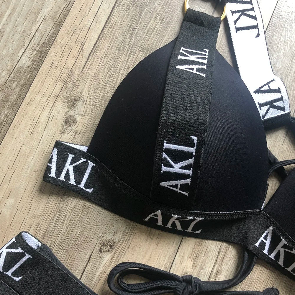 Women's Letter Print Push-Up Bikini Set
