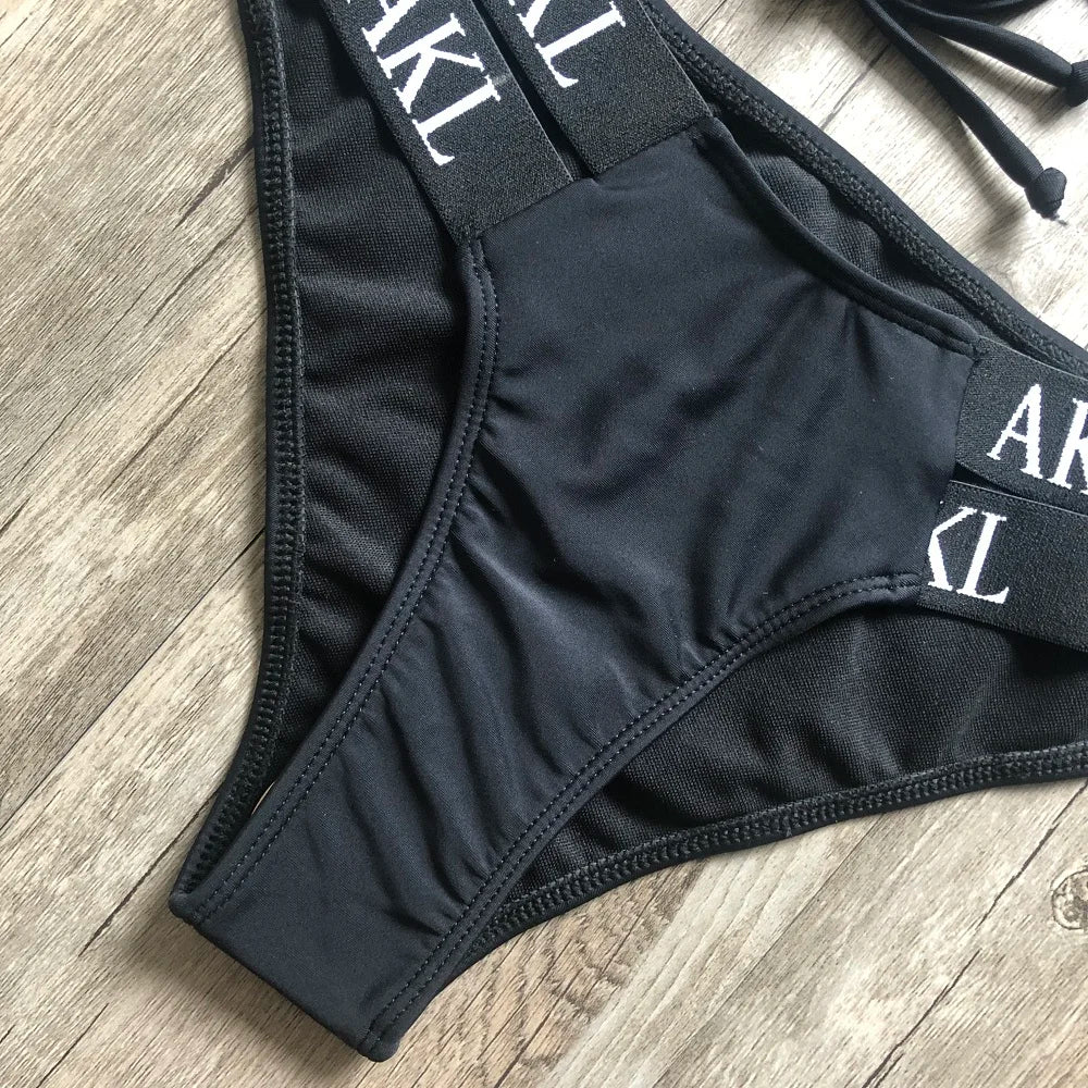 Women's Letter Print Push-Up Bikini Set