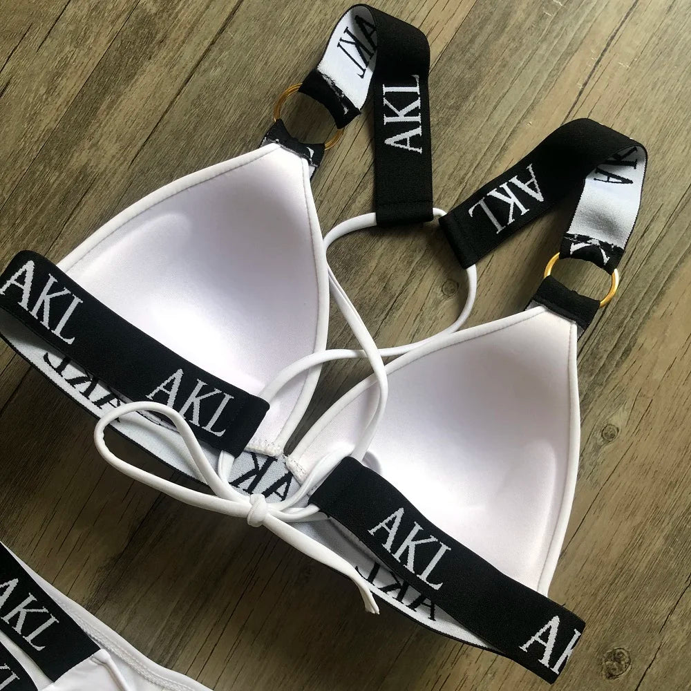 Women's Letter Print Push-Up Bikini Set