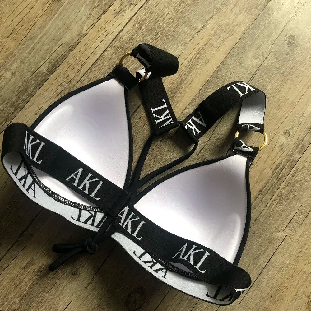 Women's Letter Print Push-Up Bikini Set