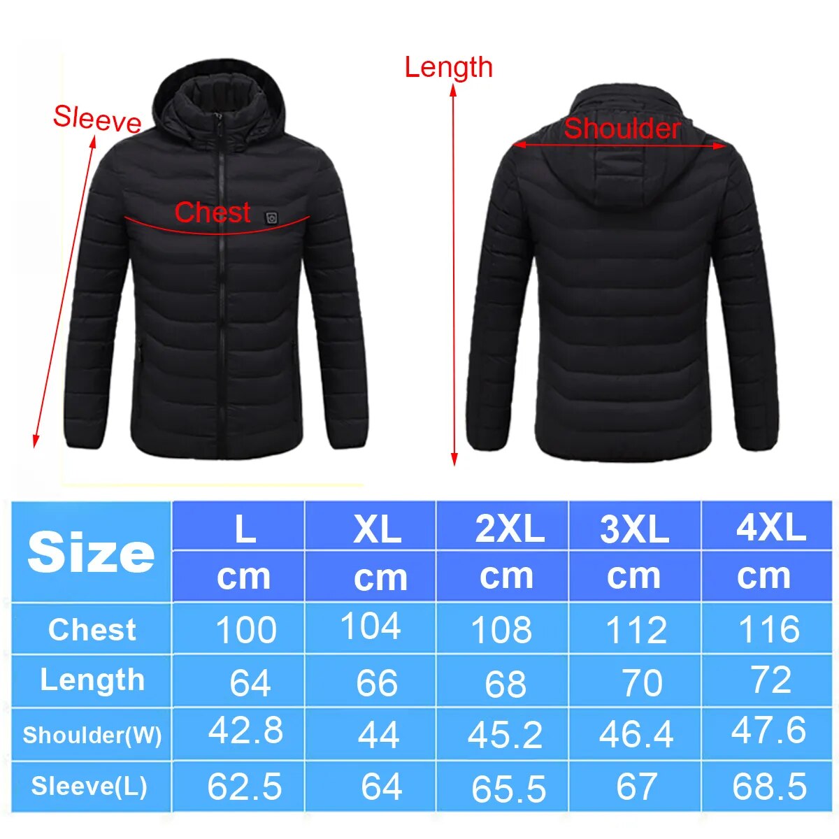 Mens Winter Heated USB Hooded Work Jacket Coats