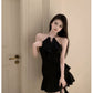 Spring New Arrival Retro Backless Halter Spaghetti Straps dress