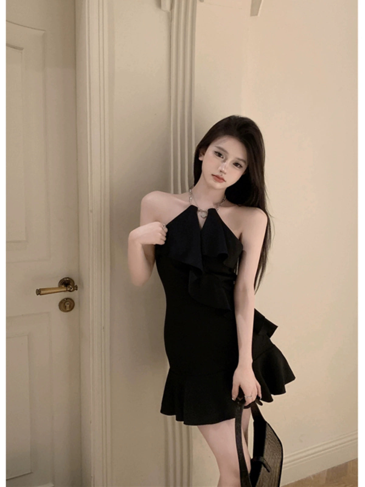 Spring New Arrival Retro Backless Halter Spaghetti Straps dress