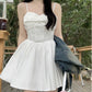 French White Spring Waist-Tight Slim Looking Sling Dress