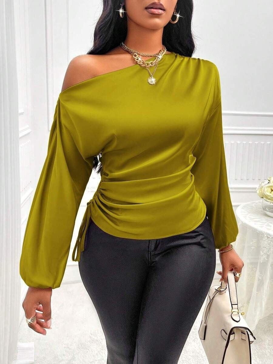 Asymmetrical Long-Sleeved Slope Collar Shirt Top