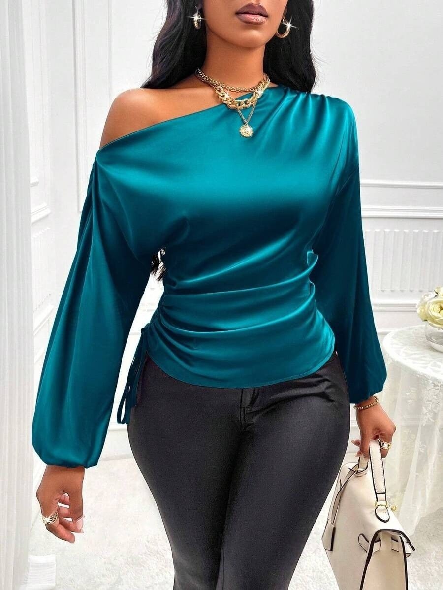Asymmetrical Long-Sleeved Slope Collar Shirt Top
