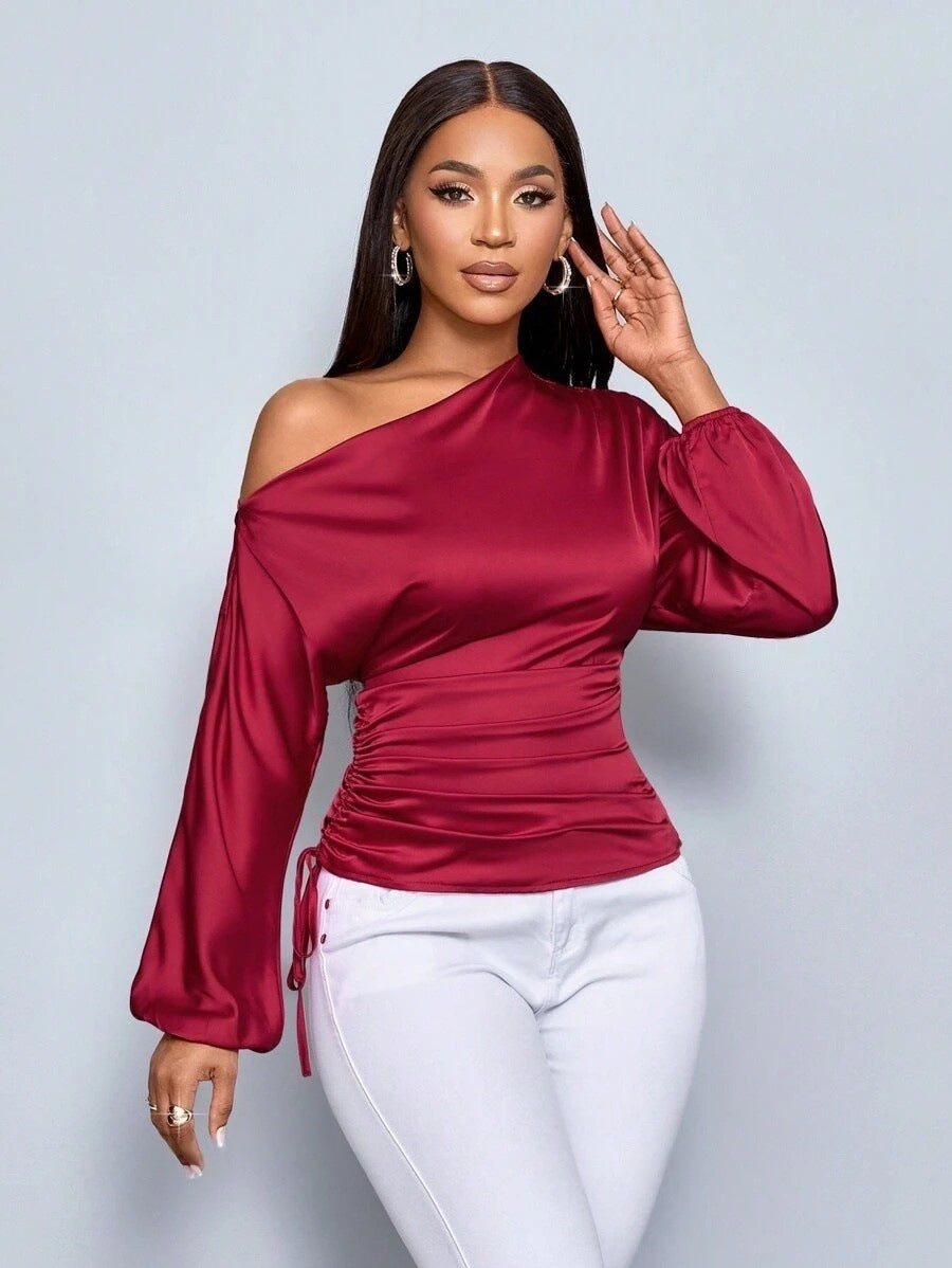 Asymmetrical Long-Sleeved Slope Collar Shirt Top