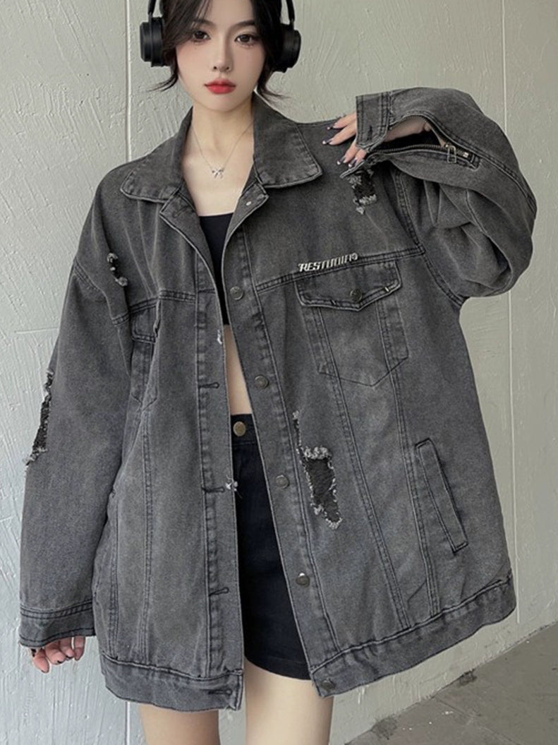 Make Old Ripped  Couple Denim Coat