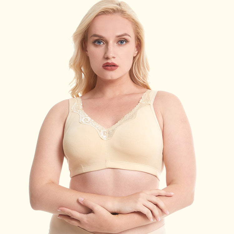 Breathable Full-Cup Lace Trim Plus-Size Bra