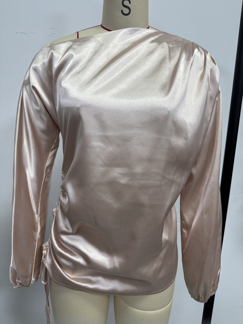 Asymmetrical Long-Sleeved Slope Collar Shirt Top