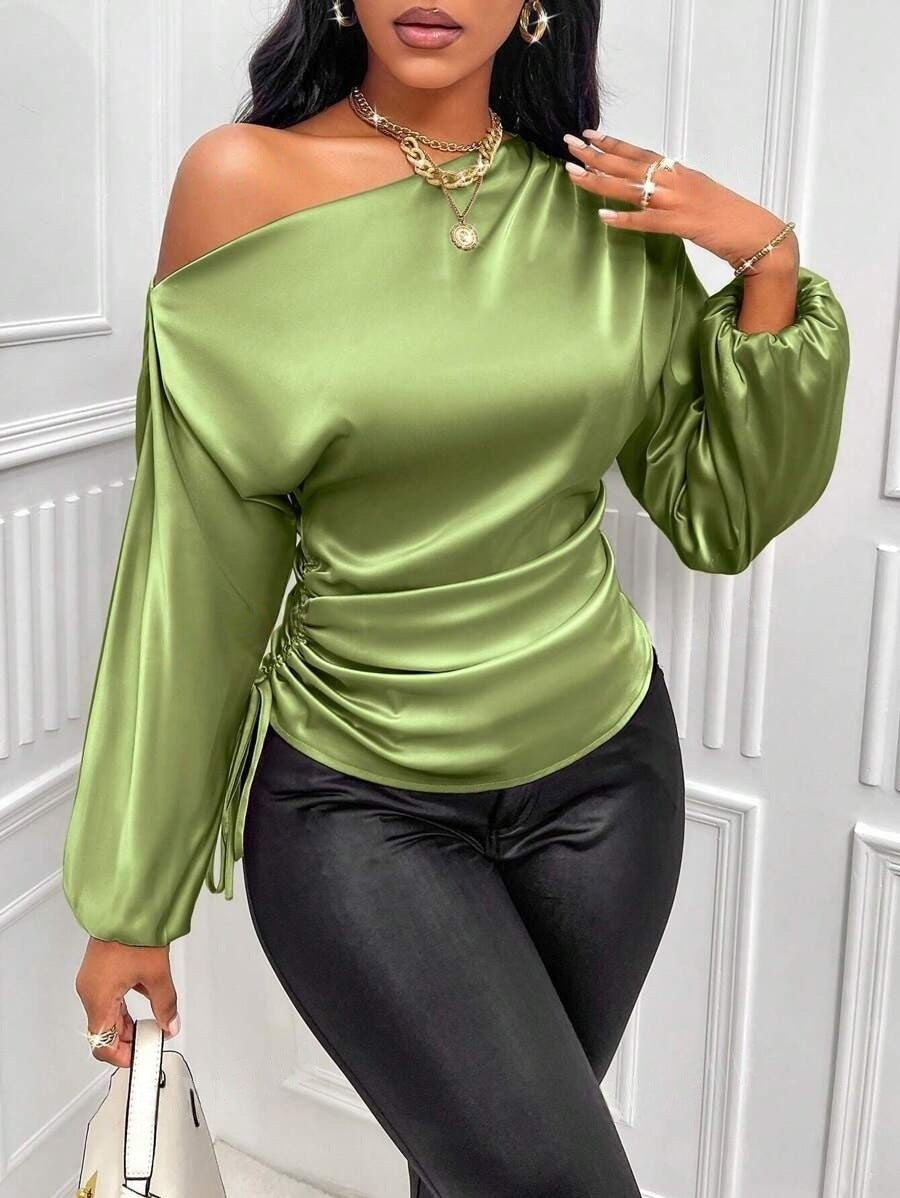 Asymmetrical Long-Sleeved Slope Collar Shirt Top