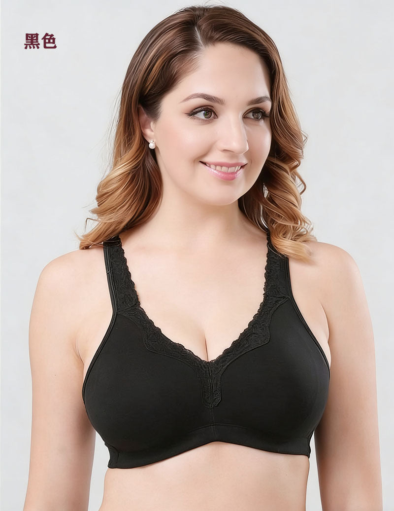 Breathable Full-Cup Lace Trim Plus-Size Bra