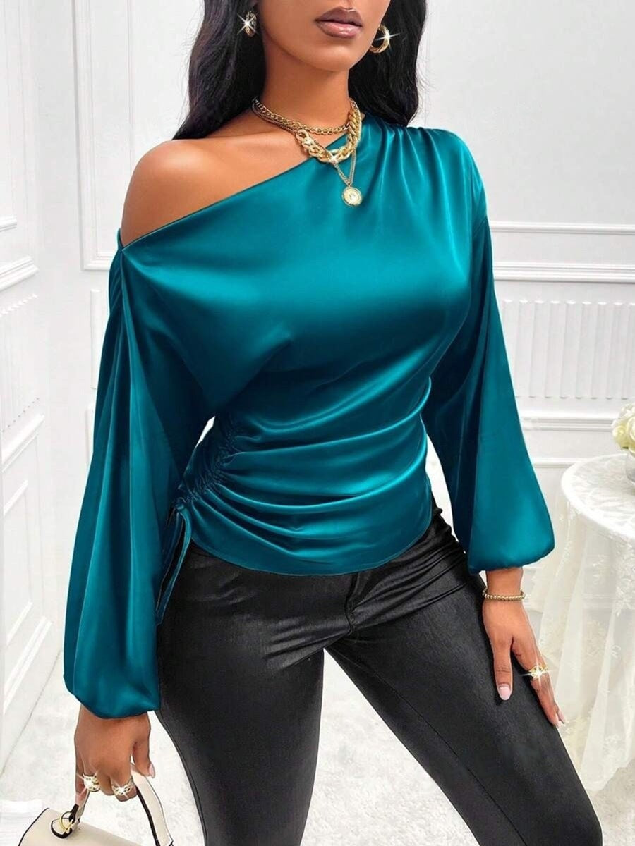 Asymmetrical Long-Sleeved Slope Collar Shirt Top