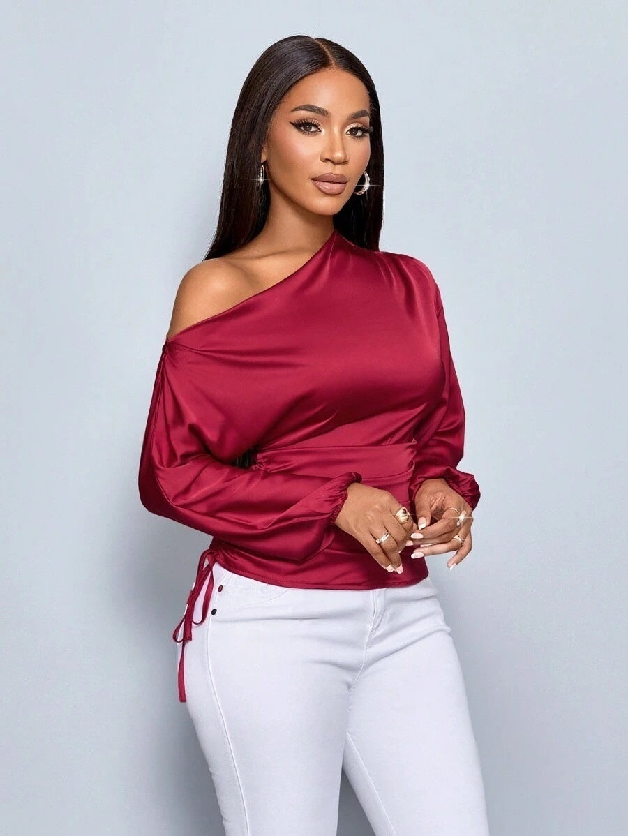 Asymmetrical Long-Sleeved Slope Collar Shirt Top