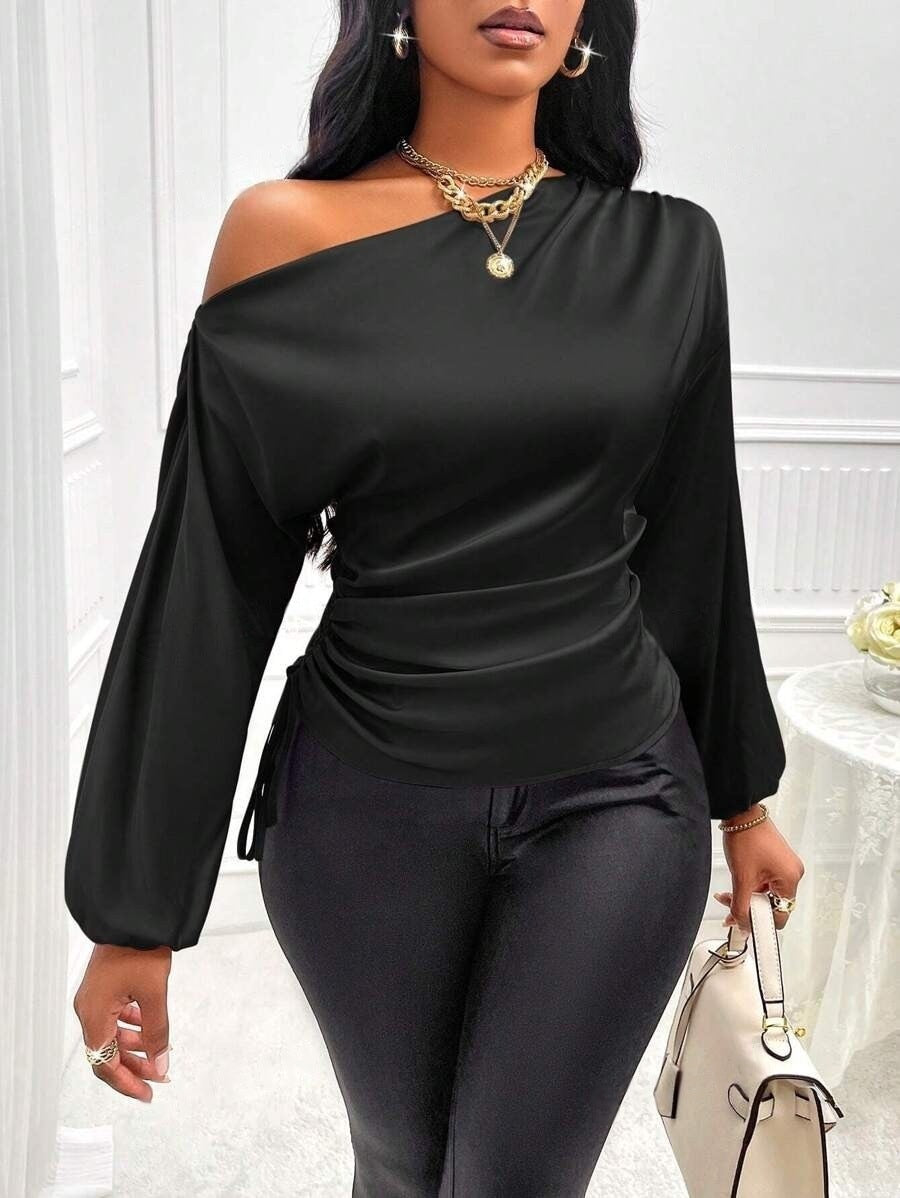 Asymmetrical Long-Sleeved Slope Collar Shirt Top