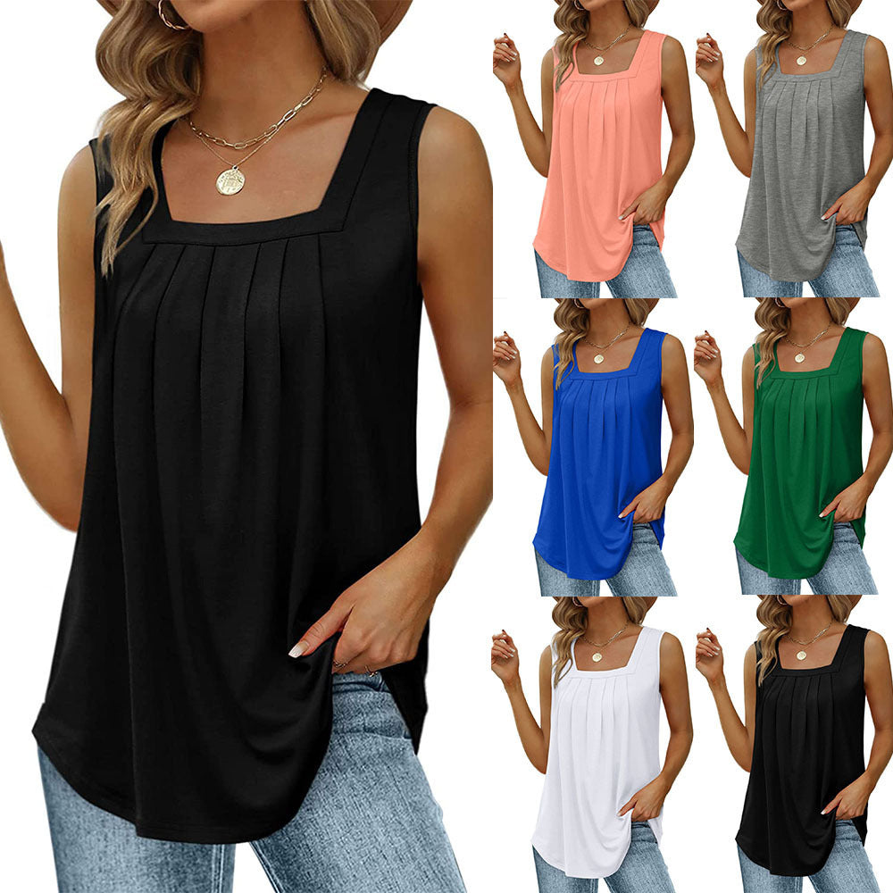 Popular Sleeveless Square Collar Vest T-Shirt
