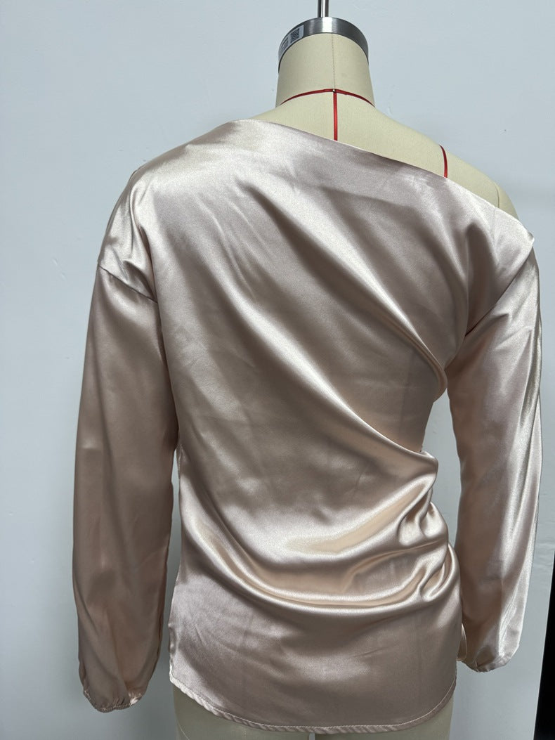 Asymmetrical Long-Sleeved Slope Collar Shirt Top