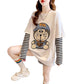 Striped Stitching Long-Sleeved Cartoon Embroidered T-shirt Spring and Autumn Clothing