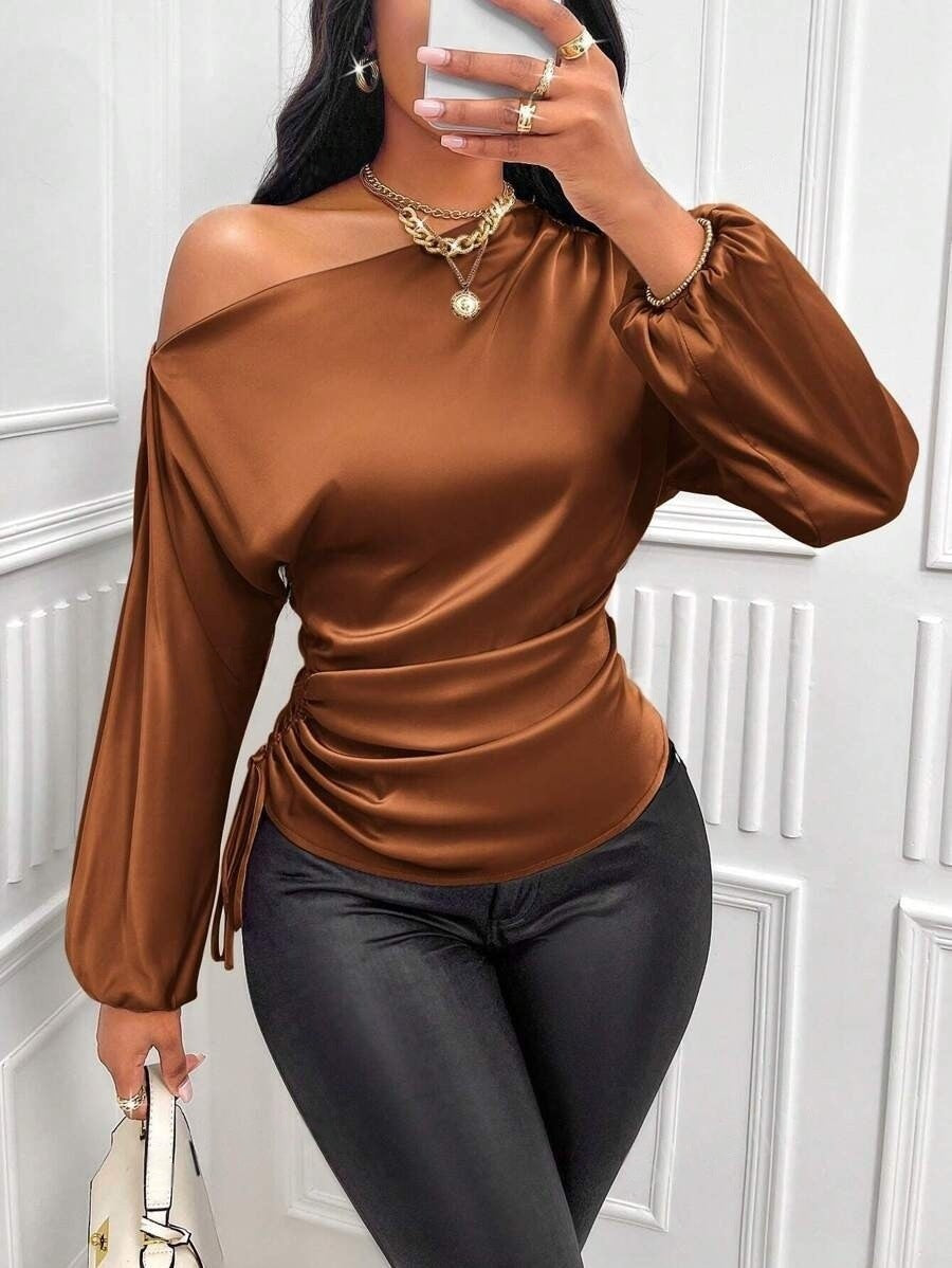 Asymmetrical Long-Sleeved Slope Collar Shirt Top