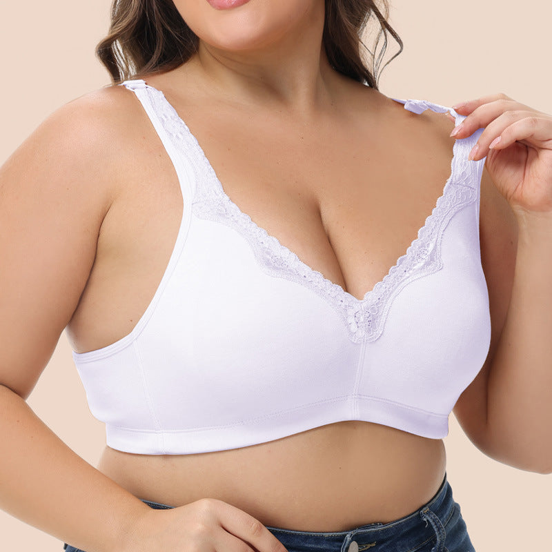 Breathable Full-Cup Lace Trim Plus-Size Bra