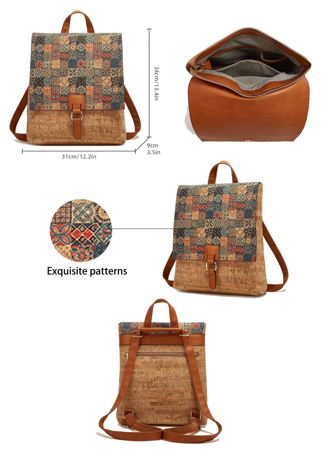 Retro Printed Bark Cork Flip-Top bag