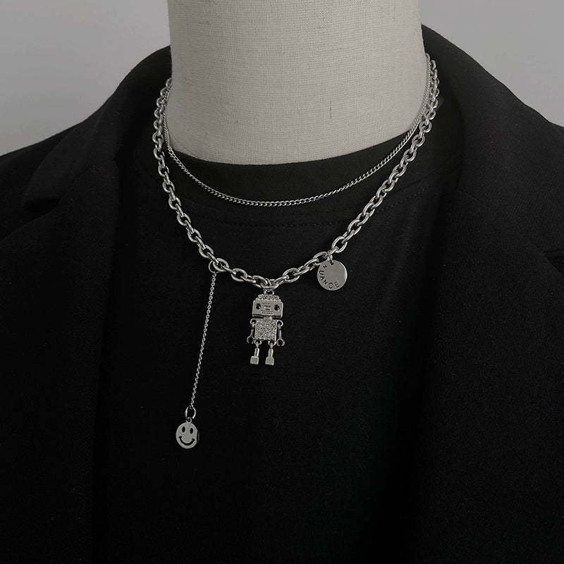 Instagram Movable Robot Couple Hip-Hop Pullover Necklace